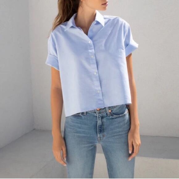 AYR Women's The Book Club Cropped Button Down Top - Oxford Blue - XL - NWT - Picture 1 of 9